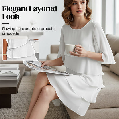 📢📢64 % DE RÉDUCTION !! ⏰ Robe à Superpositions & Manches Volantées | Élégance Décontractée au Féminin 🌸